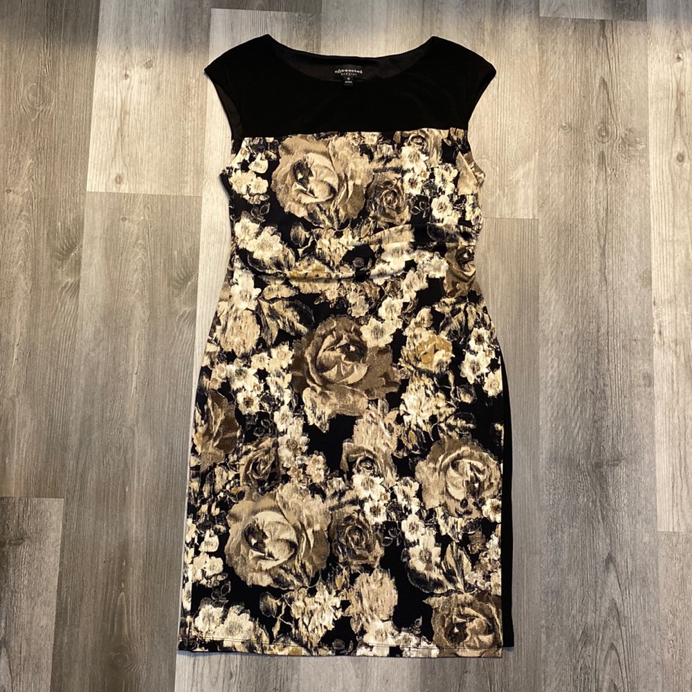 Black and tan floral dress